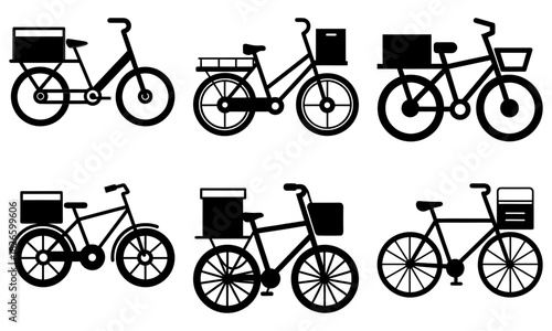 Bicycle delivery service icons for eco friendly transportation, perfect for logistics companies, restaurants, and sustainable businesses needing visual elements