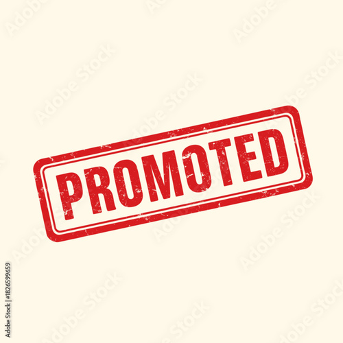 A red grunge rubber stamp with the word "PROMOTED" on a light background, signifying advancement or recognition in a career or business context.