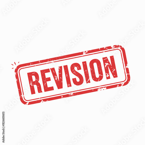 A red rectangular rubber stamp with the word 'REVISION' in bold uppercase letters, showing a distressed texture on a white background.