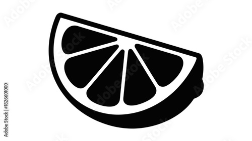 Simple black and white illustration of a citrus fruit slice