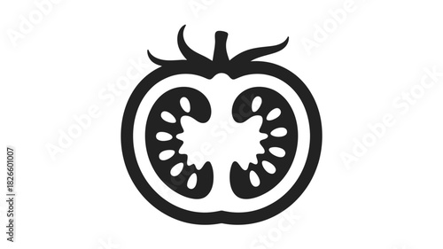 Stylized silhouette of a tomato cut in half