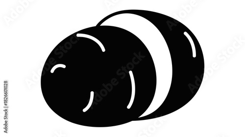 Simple black and white illustration of a coconut