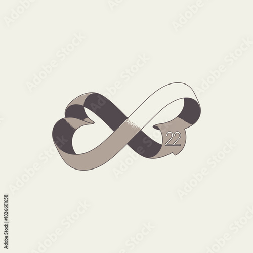 A stylized ribbon forms an infinity symbol with the number 22 subtly integrated into its design on a light background.