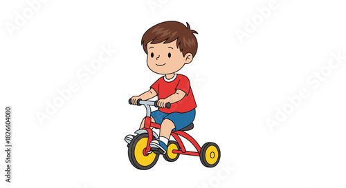 Illustration of a joyful little boy riding a red tricycle, showcasing childhood freedom and