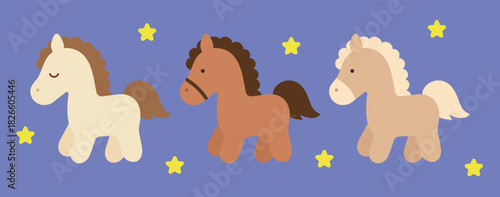 A cute illustration of a colorful pony or horse character standing. Ideal for children's designs, birthday invitations, animal-themed banners, or banners celebrating the Year of the Horse.