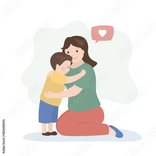 Mother offering solace to tearful little kid. Empathy, mom comforting crying son. Family, parent and child isolated on white background. Warm hugs.