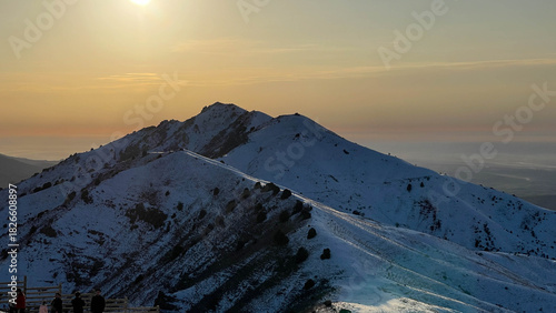 Sunset over the mountain peak