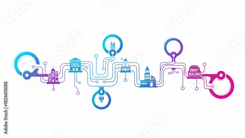 Smart City Infrastructure Connecting With Gradient Color Technology Concept