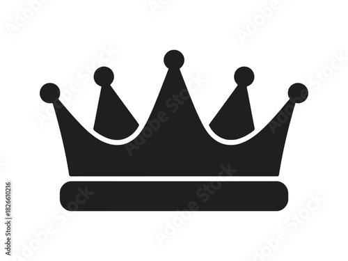 Simple black silhouette of a kings or queens crown, representing monarchy, leadership, and victory, isolated on a white background.