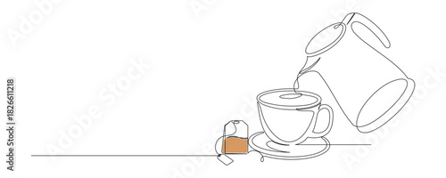 tea cup and teapot line art style vector 1.eps