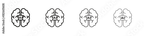 AI brain icons. Editable stroke. Pixel perfect thin line icons.