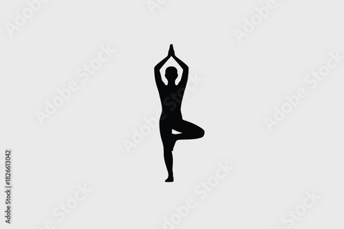 Silhouette of a person in tree pose a yoga asana vector illustration on white background