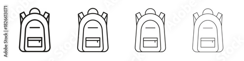 Backpack icons. Editable stroke. Pixel perfect thin line icons.