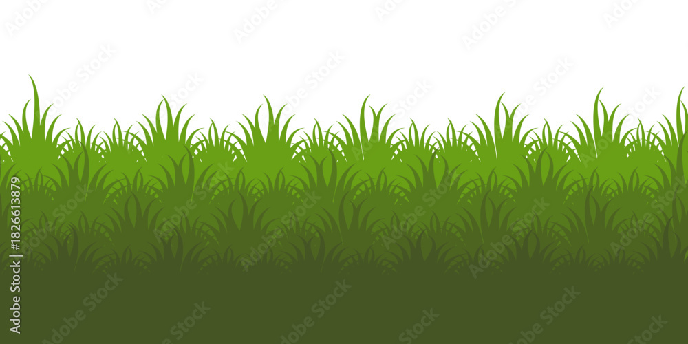 Fototapeta premium Green grass illustration in flat style. Flower and wild grass plant design 
