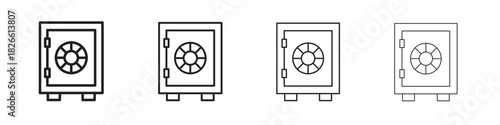 Bank vault icons. Editable stroke. Pixel perfect thin line icons.