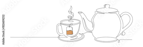 tea cup and teapot line art style vector.eps