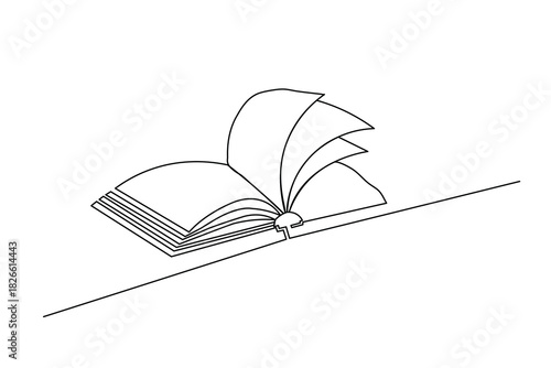 Minimalist outline drawing of a story or novel with moving pages