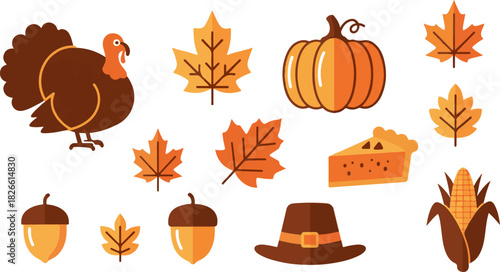 Thanksgiving icons arranged on a black background for holiday celebration design
