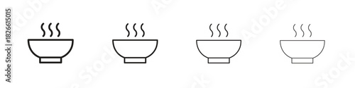 Bowl of soup icons. Editable stroke. Pixel perfect thin line icons.