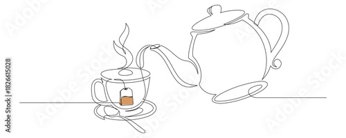 tea cup and teapot line art style vector 2.eps