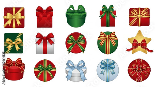 Assortment of colorful christmas presents with bows in various shapes and sizes perfect for holiday celebrations and gift giving occasions