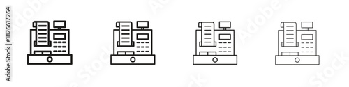 Cash register icons. Editable stroke. Pixel perfect thin line icons.