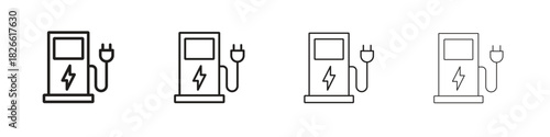 Charging station icons. Editable stroke. Pixel perfect thin line icons.