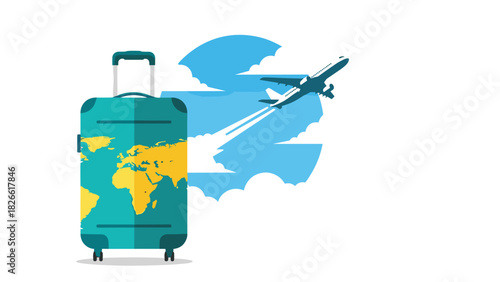 Vibrant travel suitcase design, perfect for ads, websites, and brochures for the travel industry