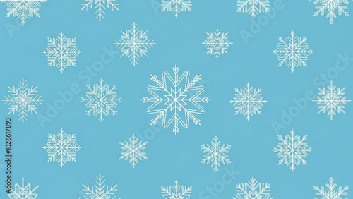 Seamless winter pattern with white snowflakes on a light blue background for festive season designs and holiday themed projects