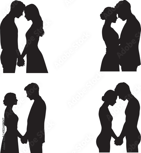 Minimalist Black and White Silhouettes of a Couple in an Intimate Embrace