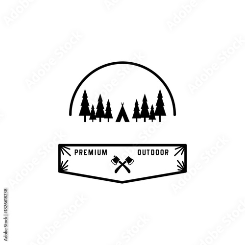 Forest and mountain adventure logo badge bundle. Retro outdoor emblem set with hiking and camping theme. Mountain forest explorer patch pack. Rustic nature and trekking sticker. Vector illustration