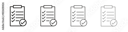 Clipboard check icons. Editable stroke. Pixel perfect thin line icons.