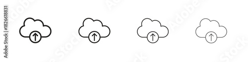 Cloud upload icons. Editable stroke. Pixel perfect thin line icons.