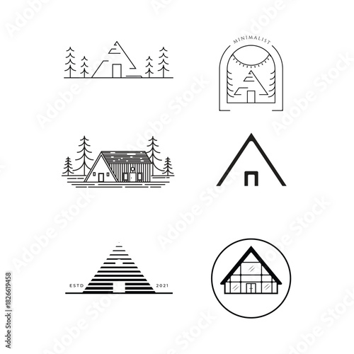 Forest and mountain adventure logo badge bundle. Retro outdoor emblem set with hiking and camping theme. Mountain forest explorer patch pack. Rustic nature and trekking sticker. Vector illustration