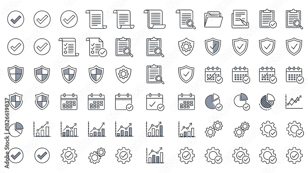 Fototapeta premium Verificar y auditar la colección de iconos de líneas. Ilustración vectorial eps10
