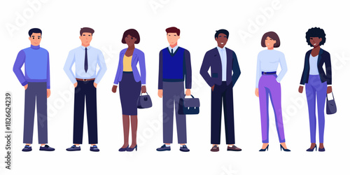 Diverse group of business professionals standing together in formal attire