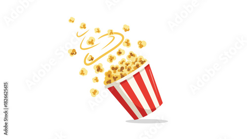 Popcorn spilling from a classic red and white striped container - get ready for a movie night full of fun and flavor