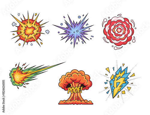 Comic book explosion effects and boom elements