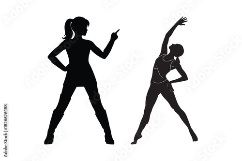 Silhouettes of two women exercising and stretching