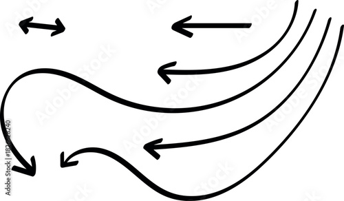 Abstract flow diagram with arrows illustrating movement and direction on white background