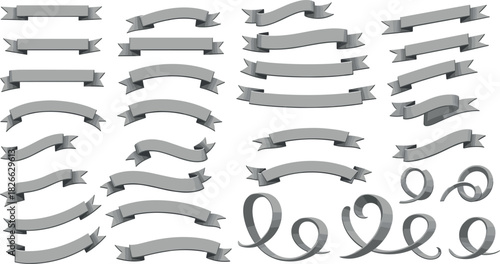 Collection of Gray Ribbons and Swirls for Design Elements scroll label
