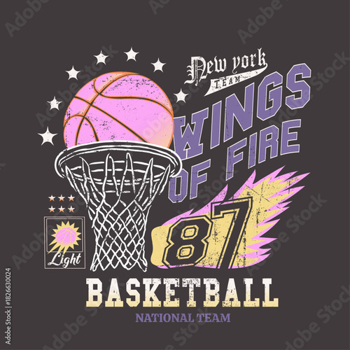 Basketball tee , sport typography, sports tee shirt graphics, poster design. Basketball champions slogan Vintage college varsity print for graphic tee t shirt or sweatshirt hoodie - Vector.