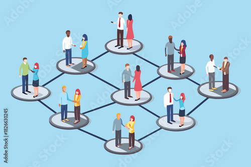 Business network illustration showing connections between people and teams in an organization