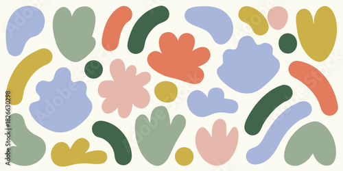 Abstract organic shapes pattern in pastel colors on off white background