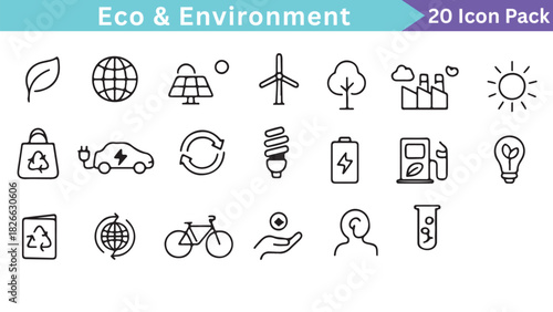 Eco & Environment Icon Set – Nature, Sustainability, Green Energy Vector Pack