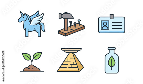 Collection of colorful business, nature and history icons