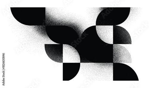 Abstract geometric shapes with dotted texture design in black and white pattern for modern backgrounds
