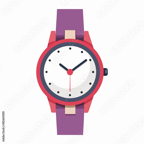 Vector illustration of pink wrist watch. Perfect for icon, logo,emblem, banner, label. Front view 