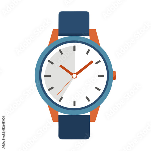 Vector illustration of blue wrist watch. Perfect for icon, logo,emblem, banner, label. Front view