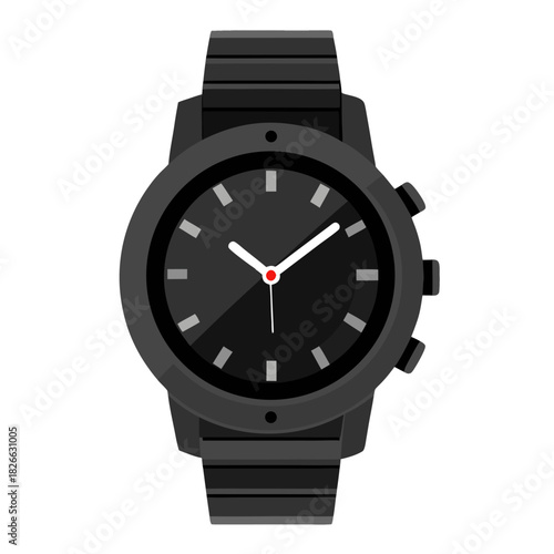 Black wrist watch. Isolated vector illustration on white background